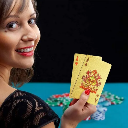 Miniatura 2 de EAY Cartas de póquer de lámina de diamante impermeables de lujo, cartas de plástico doradas con 1 oro y 1 plata