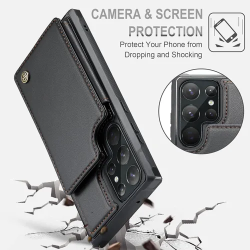 Miniatura 5 de Vinich Funda tipo cartera para Samsung Galaxy S22 Ultra con tarjetero y ranuras de crédito con bloqueo RFID, función atril, a prueba de golpes