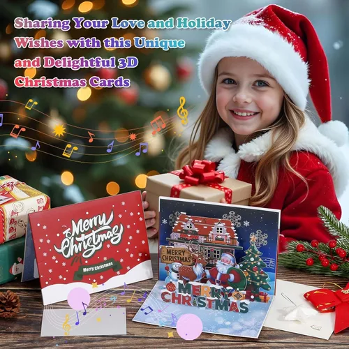 Miniatura 7 de Caffox Tarjeta de Navidad con luces y música, tarjeta de felicitación musical de árbol de Navidad desplegable con sobre, tarjetas divertidas