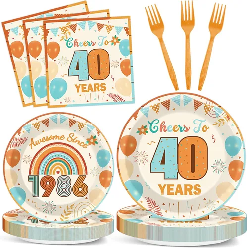 Miniatura 41 de Juego de 96 piezas de platos de papel, servilletas y tenedores para fiesta de cumpleaños número 16 para fiesta negra de dulces 16 años, platos
