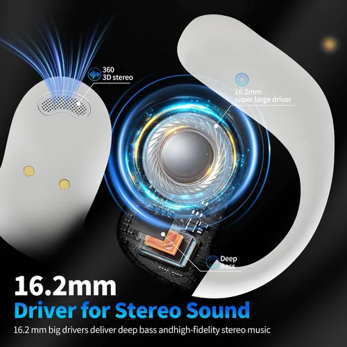 Miniatura 5 de Auriculares de oreja abierta con pantalla táctil, auriculares inalámbricos de conducción ósea Bluetooth 5.4, tiempo de reproducción de 68 horas