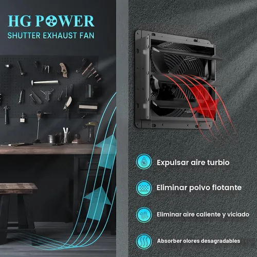 Miniatura 3 de HG Power Ventilador de escape de obturador de 10 pulgadas, ventilador de escape silencioso de garaje de 647 CFM con cable de interruptor