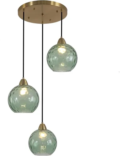 Miniatura 12 de BOKT Moderna Lámpara Colgante de Vidrio Azul Accesorio de Luz Latón Cepillado Dorado Globo Iluminación Colgante 1 Luz Bola Grande Redonda Lámpara