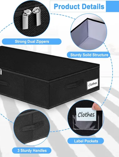 Miniatura 7 de Bolsas de Almacenamiento Debajo de la Cama con Cremallera, Contenedores de Almacenamiento Debajo de la Cama de 7 Pulgadas de Altura con Lados