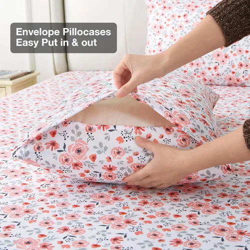 Miniatura 33 de Viviland Juego de sábanas de 3 piezas con estampado botánico de mariposas y flores rosas y moradas, sábanas de microfibra suave y transpirable