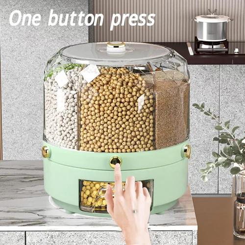 Miniatura 6 de Contenedor de almacenamiento de arroz y granos, dispensador de 13.2 lbs de capacidad, contenedor de almacenamiento de alimentos giratorio 360, caja