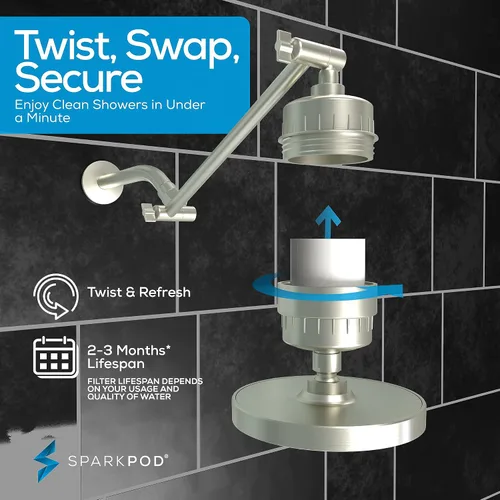 Miniatura 7 de SparkPod Cabezal de ducha de lluvia de alta presión de 6 pulgadas con cápsula de filtro de 23 etapas y extensión de brazo de ducha ajustable de 11