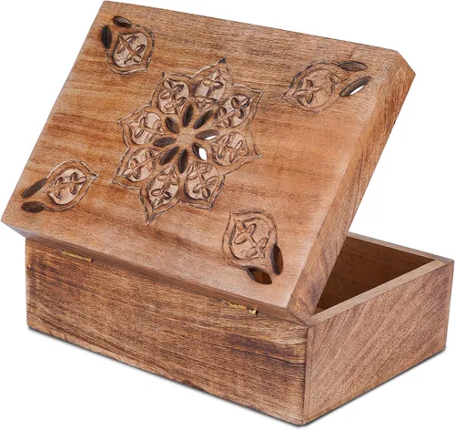 Miniatura 9 de Mela Artisans Serena Caja de madera de mango – Caja de almacenamiento de madera hecha a mano para joyas, accesorios y decoración del hogar – Mango