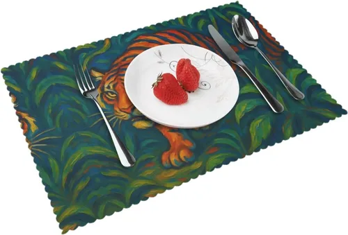 Miniatura 9 de Rectangular Placemats Set of 4, Heat Resistant Beach Sand Texture Printed Kitchen Dining Table Mats