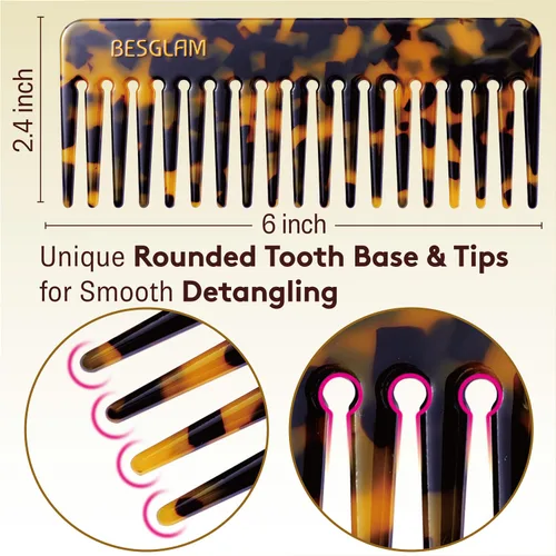 Miniatura 3 de Peine de dientes anchos para rizos y cabello grueso, peine desenredante grande para mujeres, acetato de 6 pulgadas de longitud completa