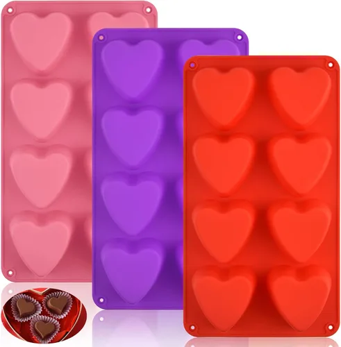 Miniatura 11 de 3 moldes de corazón de silicona con 8 cavidades en forma de corazón para hornear magdalenas de grado alimenticio, velas fáciles de limpiar, resina