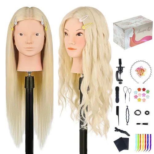 Miniatura 11 de Cabeza de maniquí 100% cabello humano, cabeza de maniquí de 18 pulgadas con cabello humano real, cabeza de muñeca cosmetología para peluquería