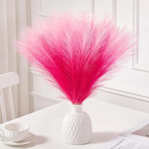Miniatura 30 de Serwalin 12 piezas de hierba de Pampas rosa, decoración de hierba de Pampas falsa rosa de 17.7 pulgadas, hierba de Pampas artificial corta rosa Un