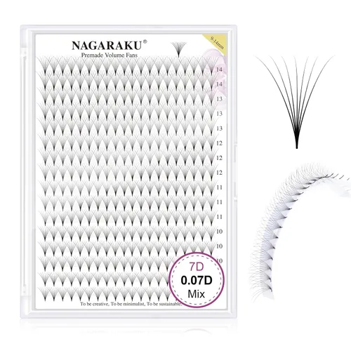 Miniatura 20 de NAGARAKU Wet Camellia - Extensión de pestañas, pestañas individuales, 3 abanicos de longitud múltiple, color negro mate natural, prepegadas