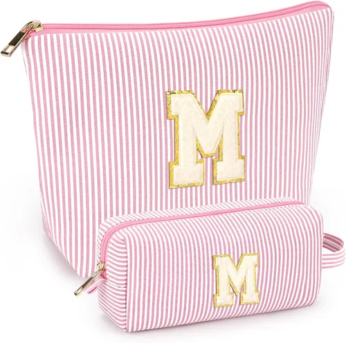 Miniatura 36 de 2 piezas de bolsas de maquillaje iniciales para mujeres: bolsa de cosméticos para viaje y artículos de tocador - Regalos de cumpleaños para niñas