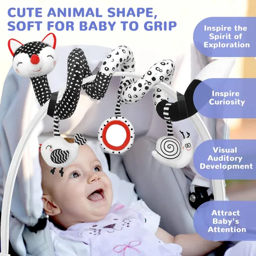 Miniatura 5 de XIXILAND Juguetes de asiento de coche en blanco y negro y sonajeros de bebé de alto contraste de 0 a 6 meses, juguetes para recién nacidos, juguetes