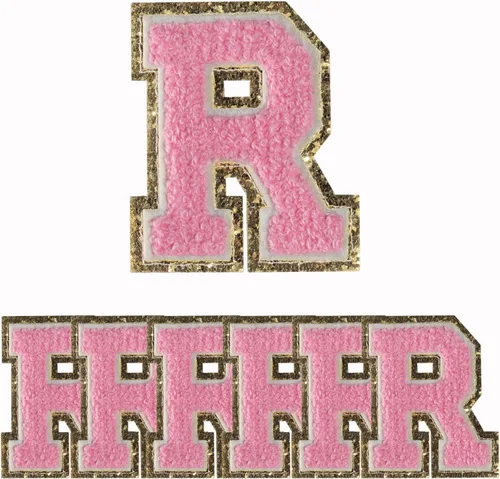 Miniatura 24 de 4 PCS Parches de Letras de Felpilla Negra, Letras Bordadas por Transferencia de Calor, Parches con Purpurina, Parches de Letras Universitarias