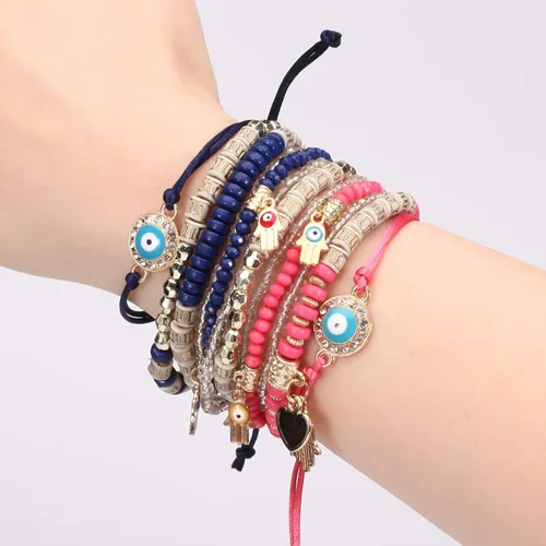 Miniatura 5 de Budsmile Pulseras bohemias de cuentas elásticas para mujeres y niñas, juego de pulseras apilables en múltiples capas, dijes multicolor hechos a