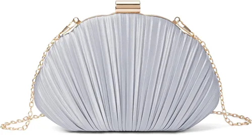 Miniatura 8 de Bolso de mano de noche plisado de satén para mujer, elegante bolso de mano con cadena para boda