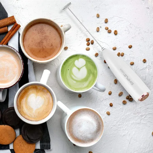 Miniatura 4 de SIMPLETASTE Espumador de leche de mano, máquina eléctrica de espuma a batería, mezclador de bebidas con batidor de acero inoxidable y soporte