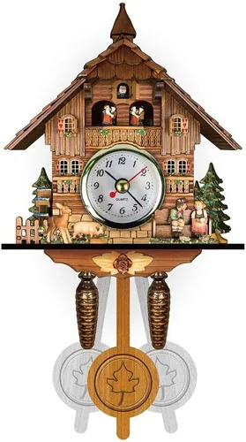 Miniatura 8 de Reloj de cuco antiguo de madera de cuco, casa de pájaros, reloj de pared, decoración del hogar, reloj de cuco colgante, péndulo oscilante