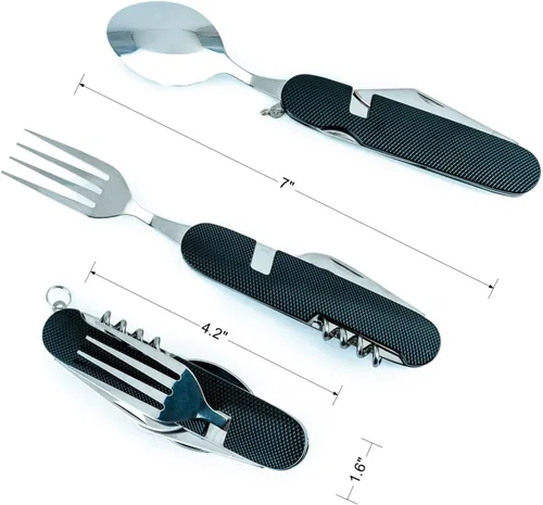 Miniatura 2 de Juego de cubiertos multifunción 6 en 1 para acampar, cuchara desmontable, tenedor, cuchillo, kit combinado con bolsa de transporte
