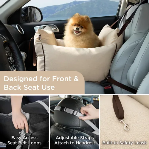 Miniatura 2 de Lesure Asiento de automóvil para perros pequeños - Asiento elevador para perro con parte inferior impermeable, correa de seguridad con clip