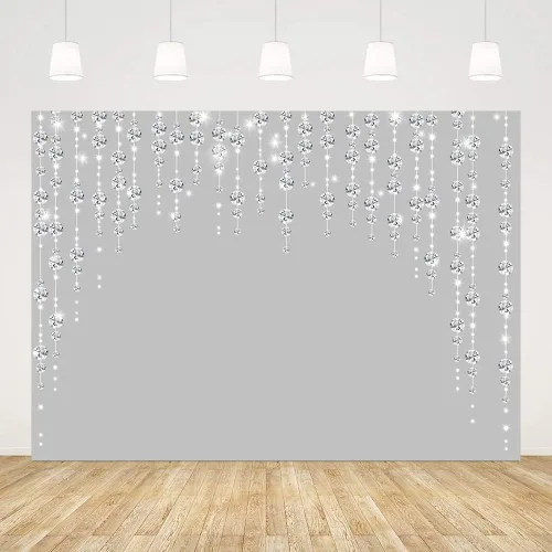 Telón de fondo de fotografía plateado de 7 x 5 pies para fiesta, diamantes con purpurina, decoración de boda, despedida de soltera, telón de fondo
