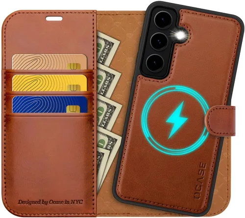 Miniatura 10 de OCASE Funda tipo cartera desmontable para Samsung Galaxy S24 con tarjetero [2 en 1] Funda de piel sintética con bloqueo RFID, soporte magnético Negro