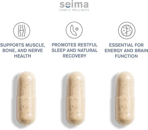 Miniatura 3 de SEIMA - Complejo de magnesio 4 en 1 – 1200 mg con glicinato, citrato, L-treonato y malato – sueño, alivio del estrés, recuperación muscular, energía