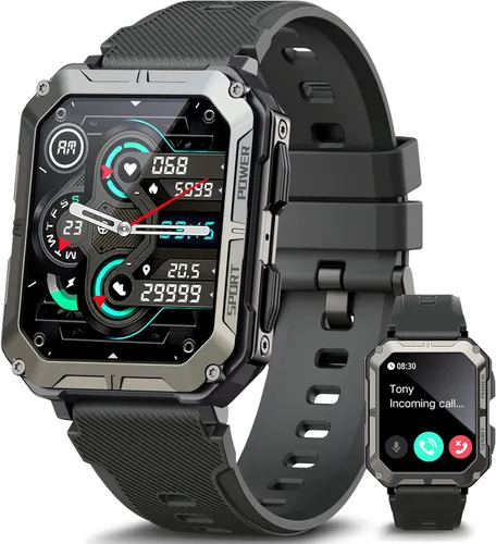 meoonley Reloj inteligente militar resistente para hombres, reloj deportivo con respuesta/llamada IP68 1.83 pulgadas, rastreador de fitness,