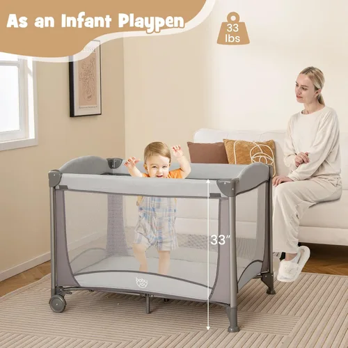 Miniatura 4 de BABY JOY 4 en 1 Pack and Play, corralito portátil para bebé con moisés y mesa cambiadora de pañales, moisés infantil centro de actividades para cuna
