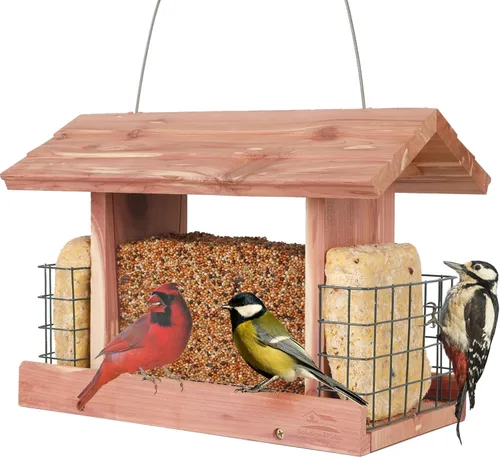 Miniatura 9 de Solution4Patio - Comedero para pájaros para exteriores, comedero tipo gazebo hexagonal de cedro de Estados Unidos con bandeja de malla ventilada