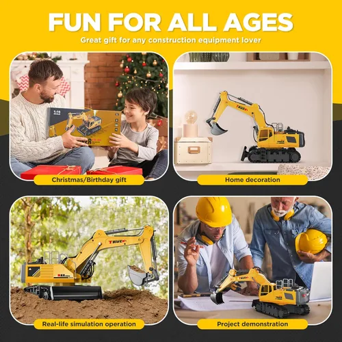 Miniatura 6 de KIDMARKT Juguete grande de excavadora de control remoto de 21 pulgadas con cubo de metal y hoja topadora, juguetes de excavadora RC de 15 canales