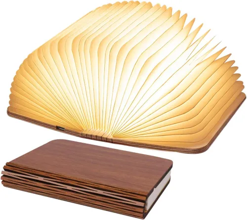 XIUDI Lámpara de libro plegable pequeña de 8 colores, luces de libro de madera, versión mejorada, luz de escritorio portátil, linterna de papel LED