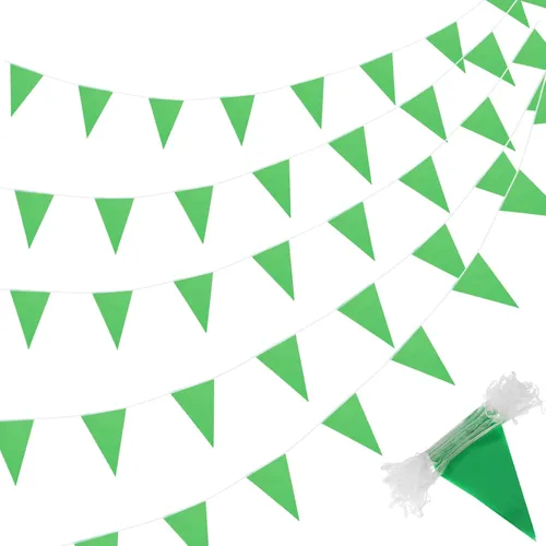 Tatuo Banderines Sólidos de 200 Pies, Banderas de Cordel Triangulares Colgantes, Banderines DIY, Decoraciones de Fiesta para Gran Inauguración, Verde