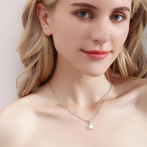 Miniatura 3 de AILUOR Collar con colgante de ópalo vintage, chapado en plata, piedra preciosa ovalada de ópalo blanco, joyería de moda para mujeres y madres, amor