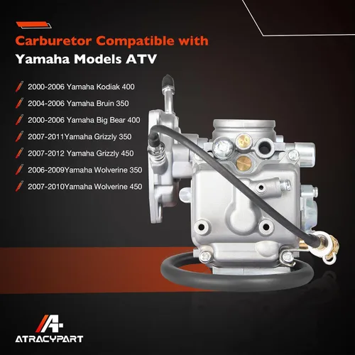 Miniatura 3 de Carburador Compatible con Yamaha 2000-2006 Kodiak 400 YFM400 & Big Bear 400 & Bruin 350, 2007-2012 Grizzly 350 Grizzly 450, 2006-2009 Wolverine 350