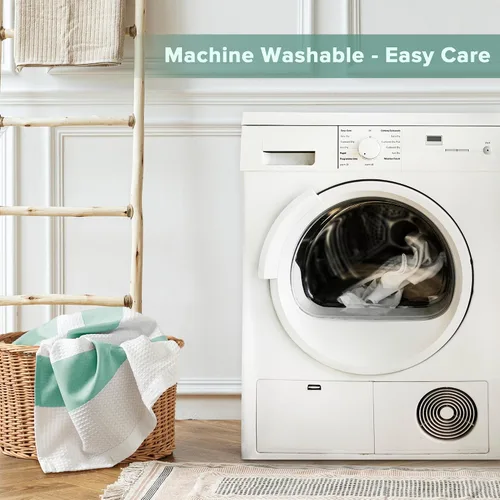 Miniatura 7 de Madison Park Cortina de ducha con tejido de gofre, diseño a rayas en piezas, cortinas de ducha de tela para baño con 3M Scotchgard gestión
