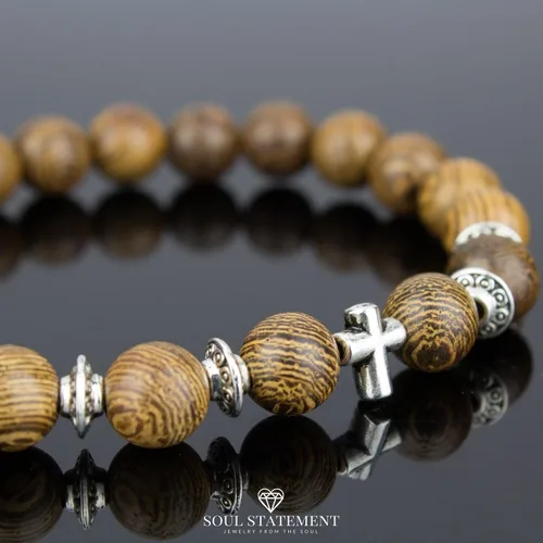 Miniatura 4 de Pulsera de cruz con cuentas de madera para hombres regalos de confirmación para adolescentes Primera Comunión Declaración de cruz religiosa