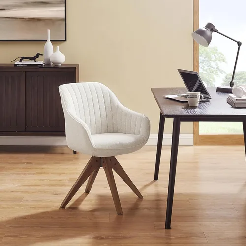 Miniatura 5 de Art Leon Silla de Escritorio Sin Ruedas, Silla de Oficina Moderna de Mediados de Siglo, Silla Giratoria de Acento con Patas de Madera de Roble