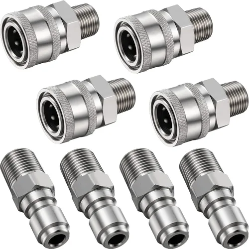 Miniatura 9 de Hotop NPT - Kit de conector rápido macho y hembra de acero inoxidable de 3/8 pulgadas (4 piezas)