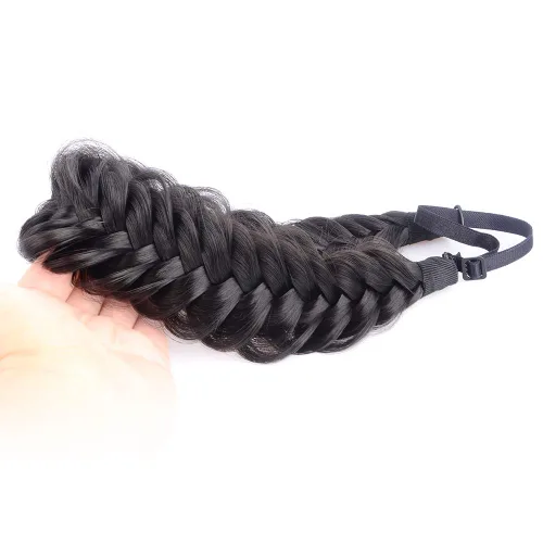 Miniatura 22 de Diadema ancha y despeinada de 2 mechones de cabello sintético trenzado, accesorio de belleza para mujeres y niñas, 62g/2.1 oz (caoba)