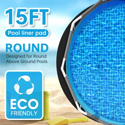 Miniatura 2 de Almohadilla redonda de revestimiento de piscina de 15 pies, almohadillas precortadas para piscina sobre el suelo, prolonga la vida útil