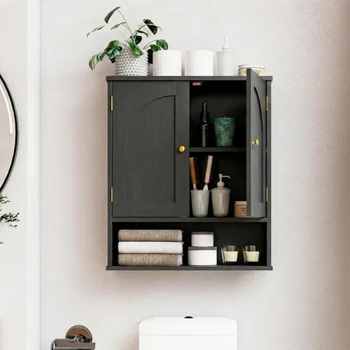 Miniatura 7 de Armario de medicina, gabinete de almacenamiento sobre el inodoro, armario de pared de baño con puertas arqueadas y estantes ajustables, gabinete
