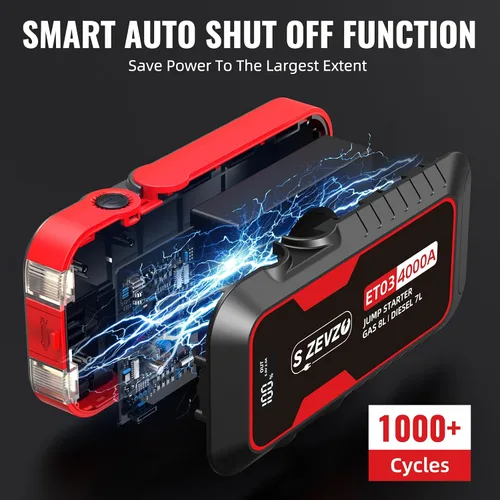 Miniatura 12 de S ZEVZO ET03 Arrancador de Coche 4000 A, Paquete de Batería de Arranque de 4000 A para Motores de Gasolina de hasta 8.0 L y Diésel de 7.0 L, Caja
