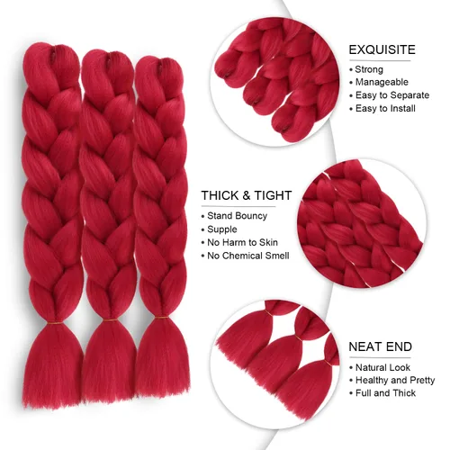 Miniatura 10 de SuCoo Extensiones de cabello trenzado Jumbo de fibra de alta temperatura, trenzas de ganchillo de 24 pulgadas, 3 unids/lote (negro)