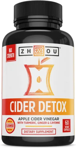 Zhou Cider Detox - Cápsulas de vinagre de sidra de manzana con madre, píldoras ACV naturales crudas para mujeres y hombres, suplemento de complejo