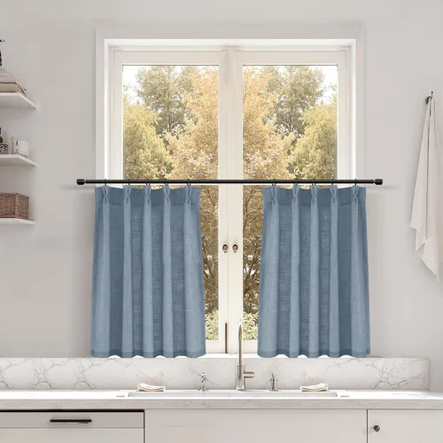 Miniatura 157 de Juego de 2 paneles de cortinas de ventana de cocina beige de 24 pulgadas de largo, con textura de lino, plisadas, filtrantes de luz, semi pequeñas