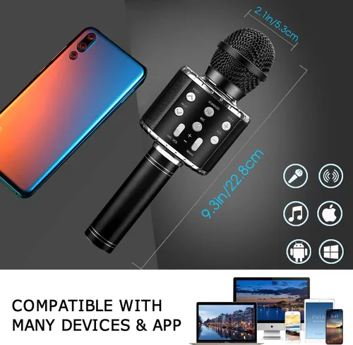Miniatura 5 de BlueFire Micrófono inalámbrico de karaoke 4 en 1 con luces LED, micrófono portátil para niños, grandes regalos juguetes para niños, niñas, niños